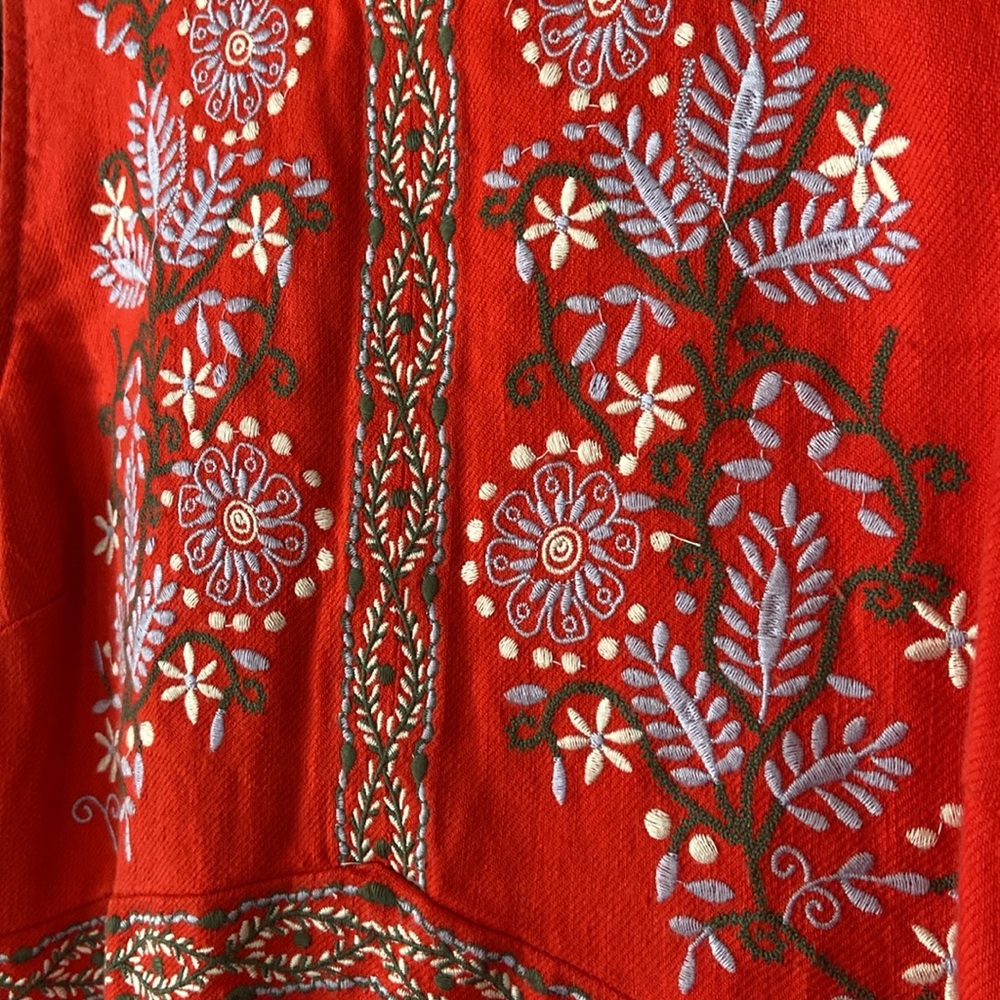 New! Anthropologie Aiko Embroidered Red Linen Blend Shift Dress Women's Size 6 - Picture 11 of 13